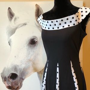 NWOT Black White Polka Dot Dress pleated Medium